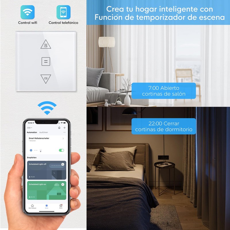 HEUXGIR Flush-Mounted Roller Shutter Switch, WiFi Blind Switch, Compatible with
