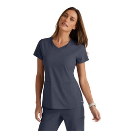 BARCO Grey's Anatomy Spandex Stretch Direct - Bolt Scrub Top for Women, V-Neck Women's Scrub Top (XX-Large, Steel)