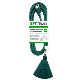 YOJOE 8 Foot Green Outdoor Extension Cord with 3 Power Outlets - 16/3 SJTW Waterproof Christmas Light Extension Cord with 3 Prong Grounded Plug for Christmas Decorations - UL Listed