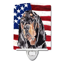 Caroline's Treasures SC9511CNL Black and Tan Coonhound with American Flag Ceramic Night Light Compact, UL-Certified, Ideal for Bedroom, Bathroom, Nursery, Hallway, Kitchen, 6x4x3, Multicolor
