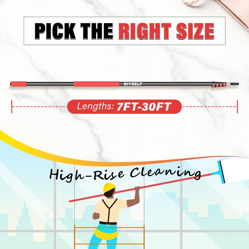 DIYSELF 30 FT Paint Extension Pole, Adjustable Telescoping Pole with