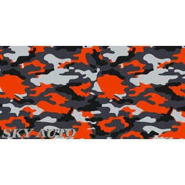 RED-Orange Black White Gray Camouflage Vinyl Car Wrap Film Sheet + Free Cutter & Squeegee (4FT x 5FT/ 48" x 60")
