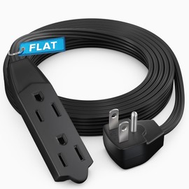 Maximm 10ft Flat Plug Extension Cord UL Certified 16 Gauge, 125V, 13 Amps, 1625 Watts Grounded 3-Prong Cord - Black