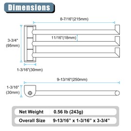 Angle Simple Swivel Hand Towel Holder, SUS 304 Stainless Steel Foldable 3 Towel Bars for Bathroom, Matte Black