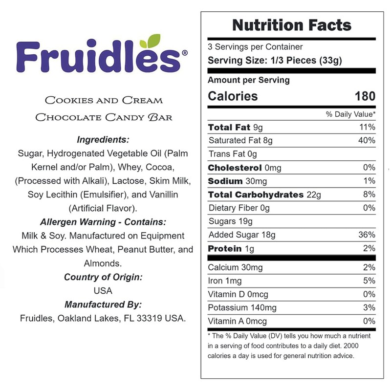 Fruidles Cookies & Cream Bark Bar, Holiday Favorite Kosher Certified,