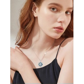 POTOPYY Lotus Necklace S925 Sterling Silver Yoga Lotus Flower Pendant Necklace with Abalone Shell, Lotus Moonstone Pendant Yoga Lotus Jewelry Birthday Christmas Gifts for Women Lotus Lovers