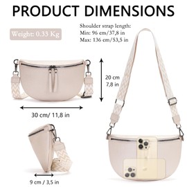 Vezluax 30x20cm Cross Body Bumbags for Ladies Large Bum Bag Stylish Waist Packs Women's Bumbag Fanny Pack for Women Belt Bag with Wide Strap Beige Silver