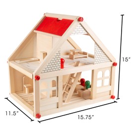 Dollhouse for Kids – Classic Pretend Play 2 Story Wood Playset with Furniture Accessories and Dolls for Toddlers, Boys and Girls by Hey! Play!,Brown