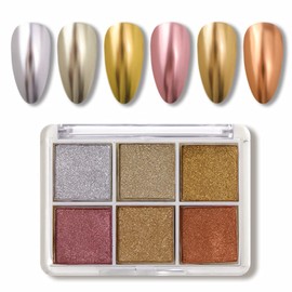 6 Colors Solid Nail Powder Palette Nail Powder Nuance Nail Metallic Powder Gel Nail (Gold Pink)