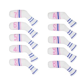 Scott Edward Golf Iron Head Cover 10 PCS,Adorable and Basically Socks Shape,Washable & Durable Golf Club Head Protector,Number from 3-9,ASP (White&Pink Blue Stripes)