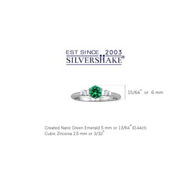 Silvershake Petite Created Round Shape Nano Green Emerald White Gold Plated 925 Sterling Silver Promise Ring May Gemstone Birthstone Size 4