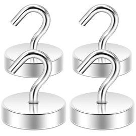 Neosmuk Magnetic Hooks, 6 kg High Performance Earth Magnets with Hooks for Refrigerator, Extra Strong Cruise Hook for Hanging (Silver, Pack of 4)