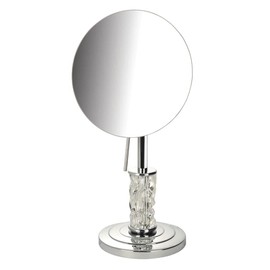 JERDON Chrome Finish Luxury Makeup Mirror - 7.5" Diameter Personal Mirror with 5X Magnification and Steuben Crystal Pedestal - SN7501C