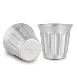 Easyworkz Stainless Steel Double-Wall Espresso Cups 5 oz Set of 2, Vertical Stripe Design, Brushed Silver