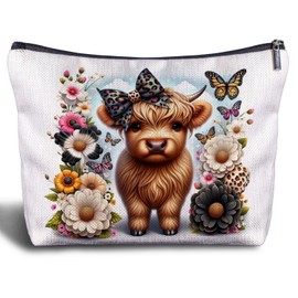 Zomhix Floral Highland Cow Butterfly Makeup Bag, Highland Cow Gifts, Cow Gifts for Cow Lovers Women, Cute Cow Stuff, Leopard Coquette Bow Western Cow Cosmetic Bag Toiletry Bag for Women