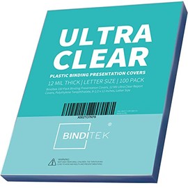 Binditek 100 Pack 12 Mil Plastic Binding Presentation Covers,Ultra Clear Binding Front Covers,8-1/2 x 11 Inches Report Covers,Letter Size,Square Corners,Un-Punched