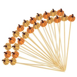 100PCS Fall Pumpkin Cocktail Picks - 4.7Inch Two Color Fall Pumpkin Fruit Stickers Autumn Theme Bamboo Toothpicks Sandwich Appetizer Skewers for Fall Thanksgiving Day Decorations Party Supplies