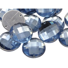 Allstarco 16mm Blue Sapphire - Lt. CH02 Flat Back Sew On Round Beads Acrylic Rhinestones Sewing Plastic Gems with Holes for Jewelry, Clothes, Garment Embelishments, Shoes, Cosplays, Crafts 40 Pieces