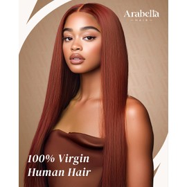 Arabella 5x6 HD Lace Wear and Go Glueless Wigs Human Hair Pre Plucked 33# Reddish Brown Stragiht Human Hair 12A 230% Density Pre-Cut Pre Bleached Tiny Knots Lace Closure Wig Human Hair(20 inch)