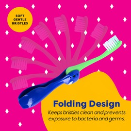 Kids' Soft Toddler Toothbrush, Gentle Bristles for Home, School, Camp, Sleepovers - Folding Handles for Tiny Hands (3 Pack)
