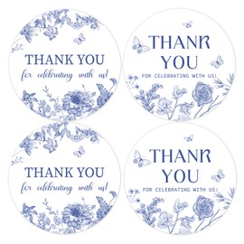 80Pcs Blue Floral Thank You Stickers Something Blue Before I Do Bridal Shower Decorations Round Vintage Butterfly Favor Stickers for Women Bachelorette Engagement Wedding Party Supplies