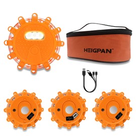 HEIGPAN GP904B LED Road Flares with USB-C Cable and Magnetic Base, featuring 9 Flashing Modes for Emergency Roadside Safety and Warning. Ideal for Vehicles and Holiday Gifts (4 Pack) orange