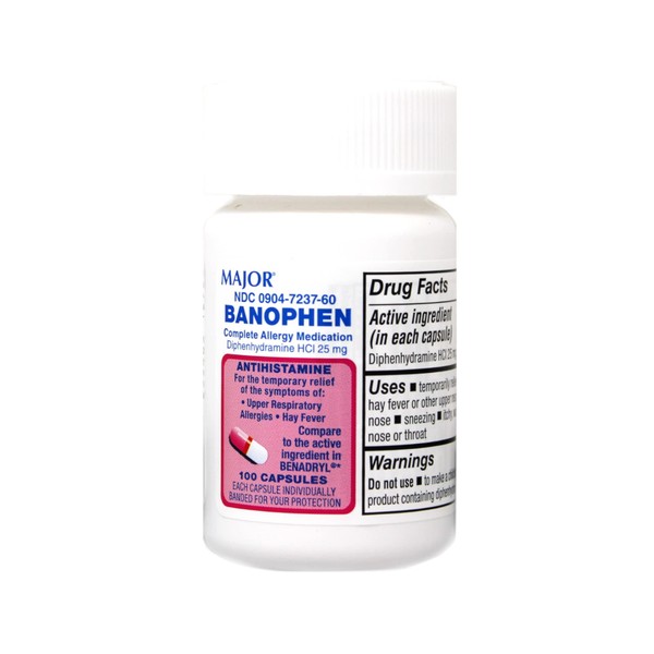 Major Pharmaceuticals 007231 Benadryl Banophen Antihistamine Caplet, 25 mg, 100 Caplets