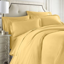 Clara Clark Complete 5 Piece Bedding Set Includes Fitted and Flat Sheets, Duvet Cover, Pillow Covers, Queen, Yellow