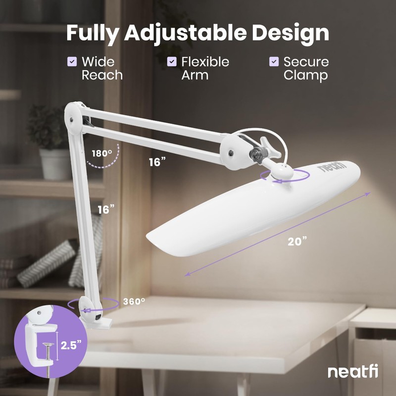 Neatfi XL Nail Desk Lamp with Clamp, 2200 Lumens, 20-Inch