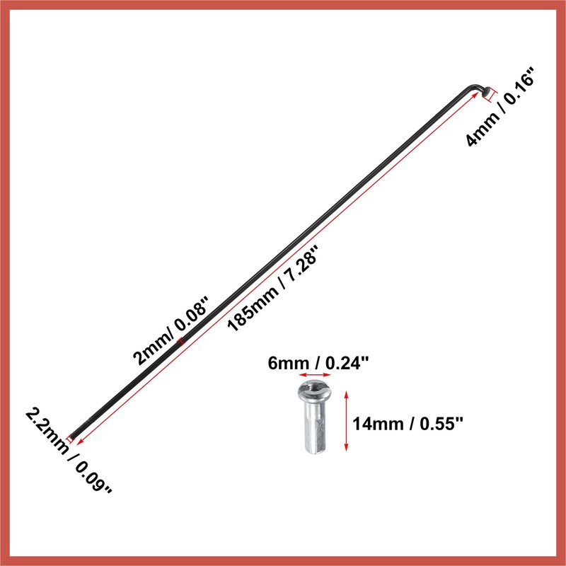 ACROPIX 40 Pcs Bicycle Steel Spokes 14G Bike Spoke 185mm