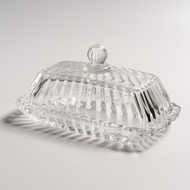 Clear Glass Butter Dish with Lid, Covered Butter Stick Holder Tray, Crystal Glass Butter Storage Container for Fridge Kitchen Countertop