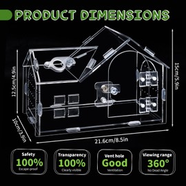 Jumping Spider Enclosure, 8.7×4.3×5.9in Escape-Proof, Secure & Ventilated Spider Terrarium, Versatile Tarantula Enclosure for Hermit Crabs, Geckos & Small Insects