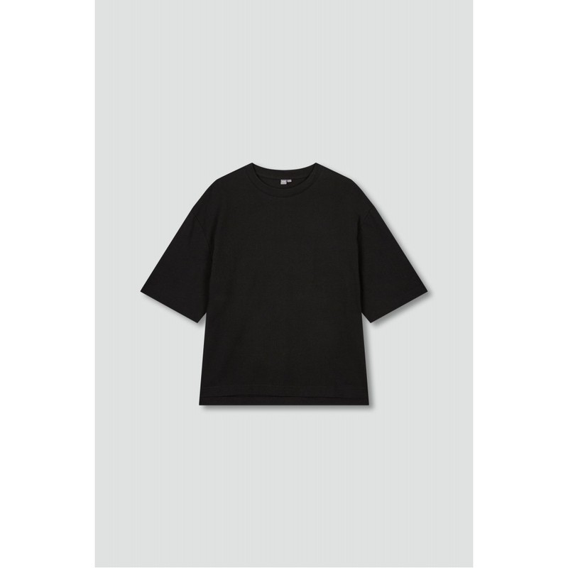 JAJU Women's Cotton Loose Fit 5-Button T-Shirt_Black