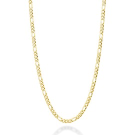 Miabella Collar de cadena de eslabones Figaro de oro sólido de 18 quilates sobre plata esterlina 925 con corte de diamante de 3 mm para mujeres y hombres, fabricado en Italia
