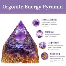 Energy Orgone Pyramid Amethyst Peridot Healing Natural Crystal Reiki Chakra Generator Orgonite Pyramid Meditation Tool (with 1 Chakra Bracelet)