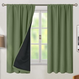 BGment Grass Green 100% Blackout Curtains 63 Inch Length with Reducing Noise Liner, Rod Pocket and Back Tab Double Layer Full Room Darkening Window Curtain for Bedroom, 2 Panels, Each 42 x 63 Inch