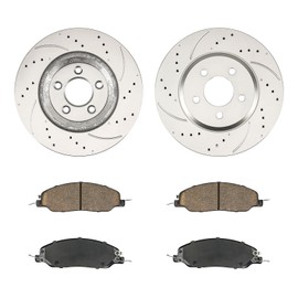 KAX Front Brake Kit, Drilled and Slotted Brake Rotors, Ceramic Brake Pads | Fits Ford Mustang 2011 2012 2013 2014 3.7L, Ford Mustang 2010 4.0L, Automotive Replacement Brake Kit