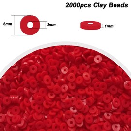 2000pcs Red Clay Beads for Bracelets Making Heishi Polymer Flat Disc Spacer Bead for Jewelry Earring DIY Crafts 6mm