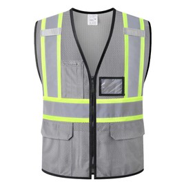 HATAUNKI Reflective Safety Vest for Men Women Hi Vis Vest with Pockets High Visibility Vest Mesh Construction Vests Meets ANSI/ISEA Standards (Grey-33, XX-Large)