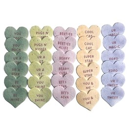 Of The Earth Handmade Paper - Wildflower Seed Paper Small Heart Valentines - Sweet Messages - 1.75" x 1.5" - Mixed Set of 60