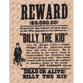 BILLY THE KID $5000 WANTED DEAD OR ALIVE REWARD POSTER Wild West Western 011