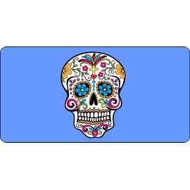 Sugar Skull Design On Blue Photo License Plate