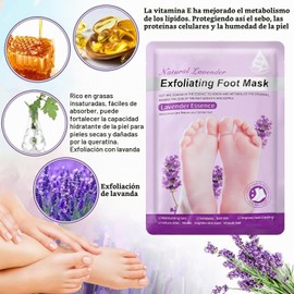 2 Pares Hidratantes Pies de Lavanda Mascarilla Pies Exfoliante, Máscara Pies Peeling, Quitar Piel Muerta y Callos, Pedicura para Pies Suave y Liso Exfoliación Profunda Guantes Hombres Mujeres (Pie)