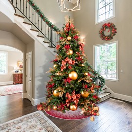 N&T NIETING Christmas Tree Skirt, 30 Inch Samll Red Tree Mat with White Snowflake Printed for Farmhouse Holiday Party Indoor Home Winter Xmas Tree Decorations