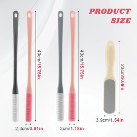 Toe Cleaning Brush with Long Handle, 4Pcs 15.7" Toe Cleaning Brush with 1 Double Side Foot File, Foot Brush Toe Scrubber for Seniors Elderly Men and Women(Color:Pink, Grey, White)