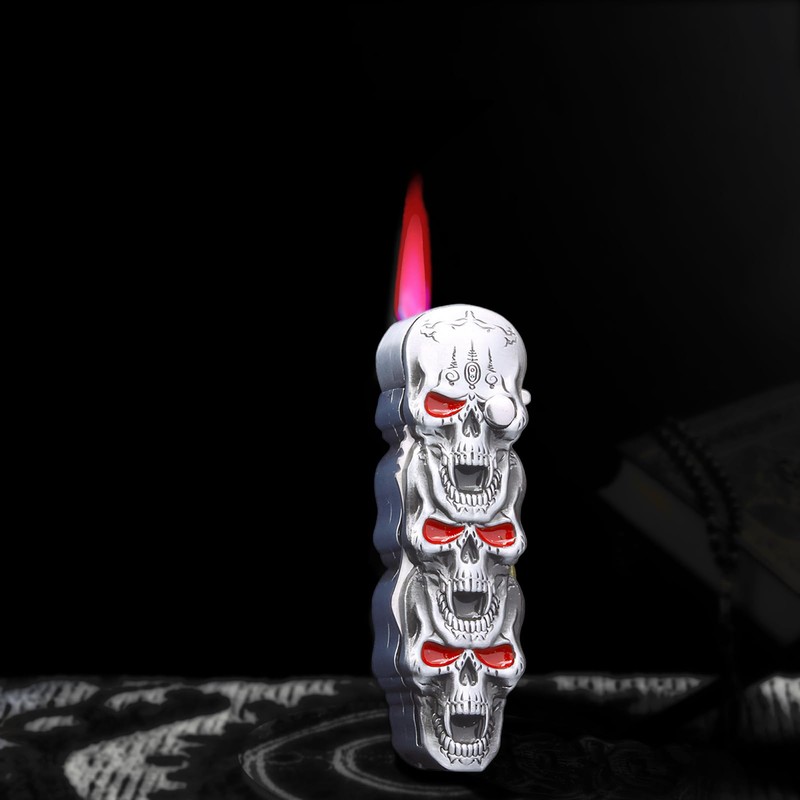 BEUIWJHE Torch Lighter, Unique Metal Skull Design, Refillable and Adjustable,