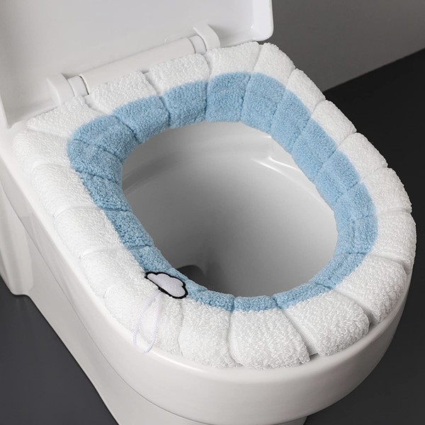 THICK BATHROOM Urinal Cover-Flexible Thermal Toilet Seat Cover Stretchable, Washable, Easy to Install and Comfortable Toilet Seat Chair Cover (Blue+White)