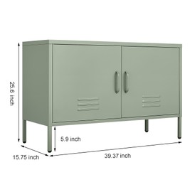 IRONFFICE Metal Storage Cabinet,TV Stand Locker Cabinet,Wide Metal Accent Cabinet with 2 Door,2-Tier Lockable Storage Cabinet,Green