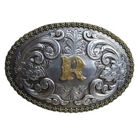 Nocona Belt Co. M&F R Initial Belt Buckle Silver