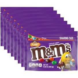 M&M'S Peanut Dark Chocolate Candy Bulk, 9.4 oz Resealable Bag (Pack of 8) â€“ Dark Chocolate Candy Assortment for Parties, Movie Snacks, and Office Treats